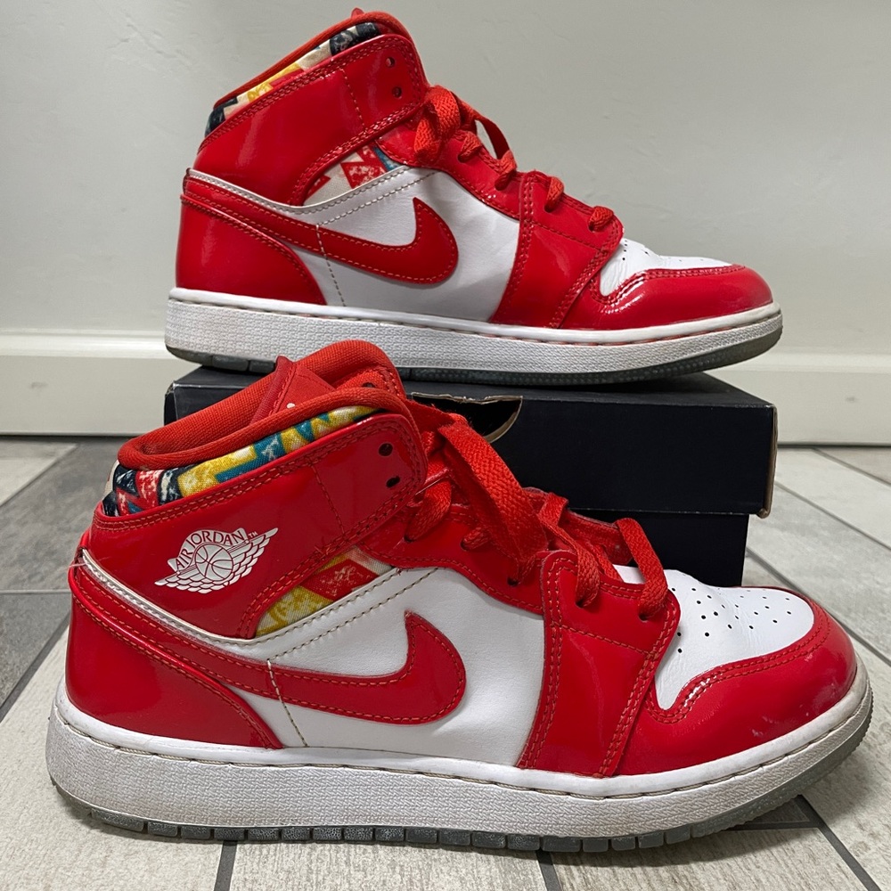 Jordan Kids chili Red and White High-Top Sneakers Chili